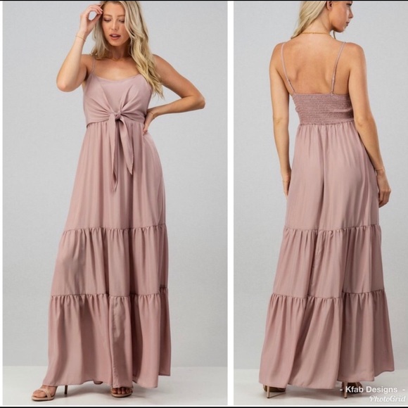 Dresses & Skirts - NWT Ruffled tiered maxi dress w/ knotted front Pale Pink